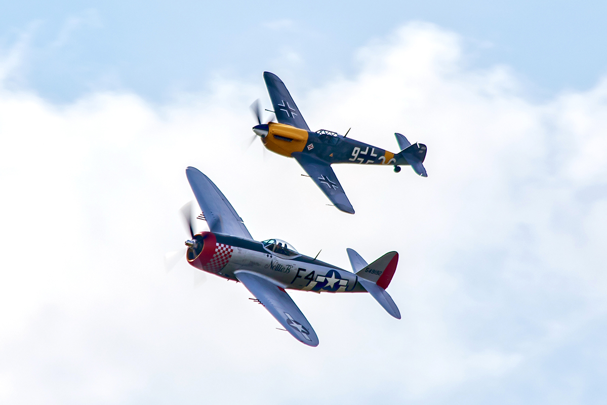 G-THUN<br />Republic P-47D Thunderbolt<br /><br />G-AWHH<br />Hispano HA1112 M1L Buchon