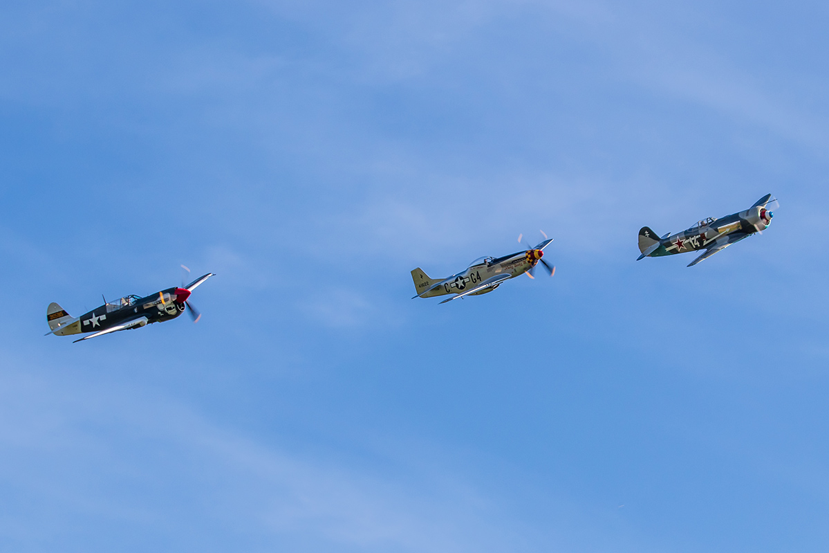 F-AZKU<br />Curtiss P-40N Kittyhawk<br /><br />F-AZSB<br />North American P-51D Mustang<br /><br />F-AZNN<br />Yakovlev Yak-11 Moose